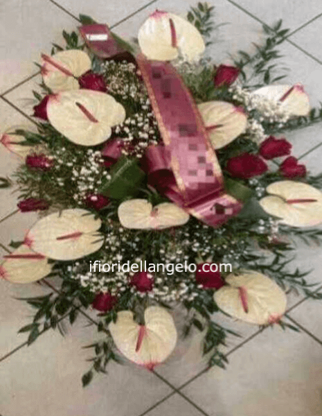 CUSCINO FUNEBRE ANTHURIUM E ROSE