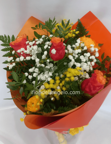 BOUQUET ARANCIO FIORI MISTI E MIMOSA